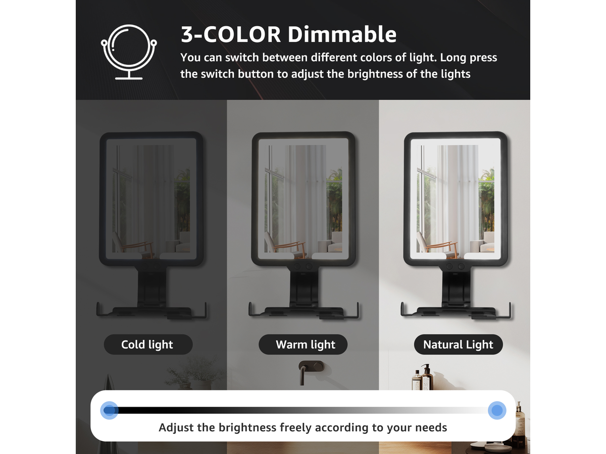 Rechargeable Anti Fog Bathroom Mirror with 3 LED Light Modes