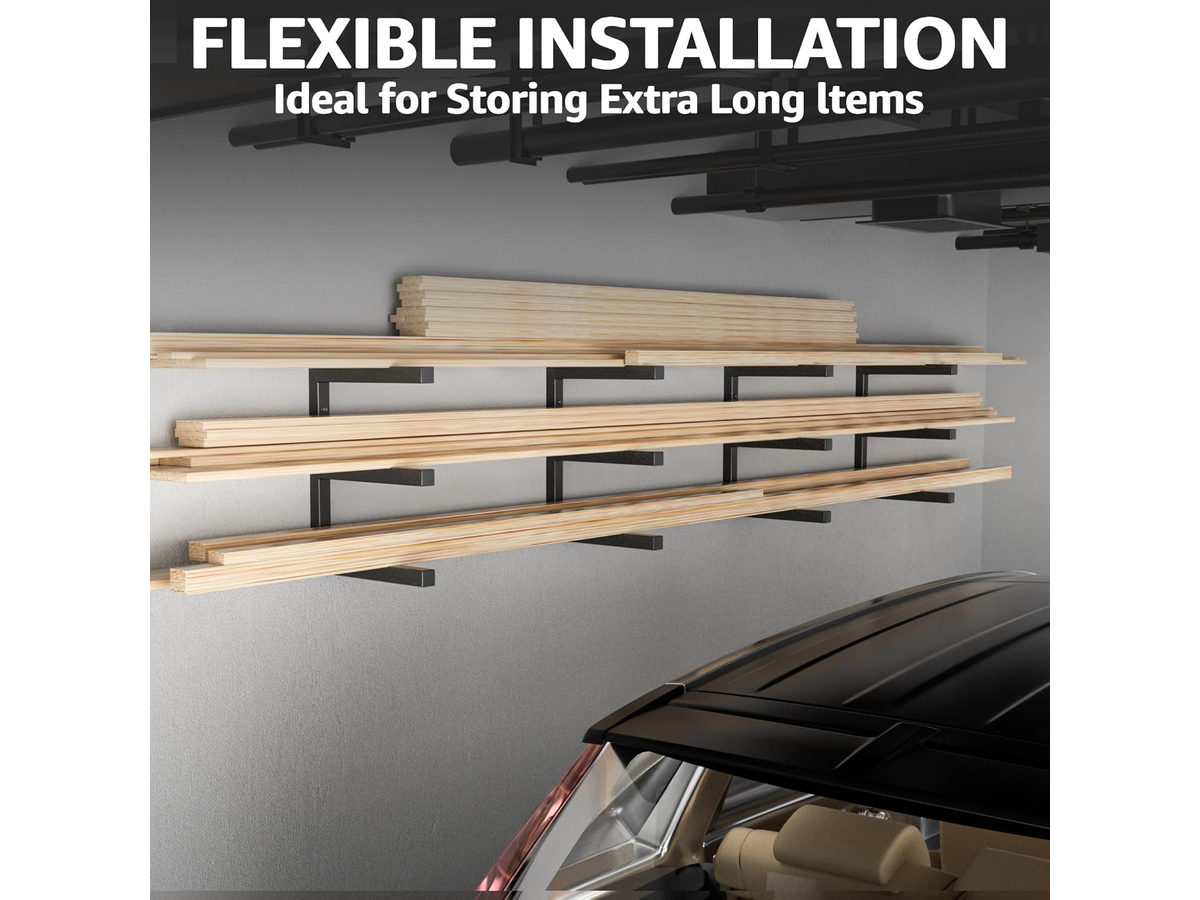 Lumber Storage Rack Wall Mount 6 Tier Heavy Duty Steel Wood Organizer