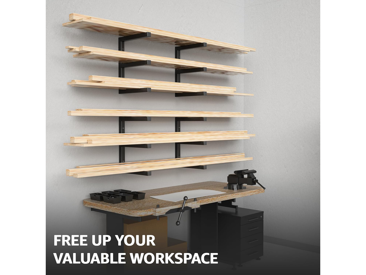Lumber Storage Rack Wall Mount 6 Tier Heavy Duty Steel Wood Organizer