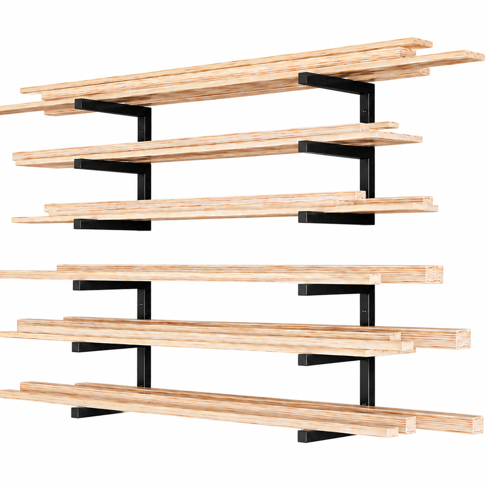 Lumber Storage Rack Wall Mount 6 Tier Heavy Duty Steel Wood Organizer