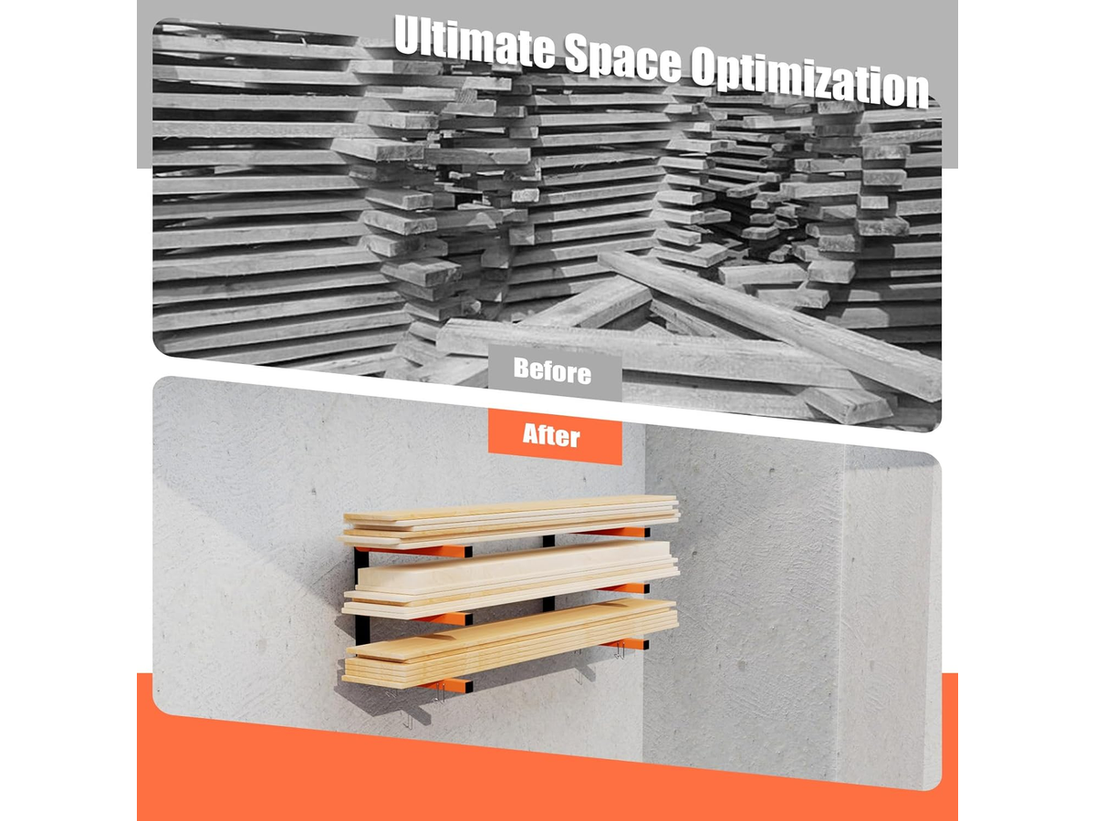 Lumber Storage Rack Wall Mount Heavy Duty 6 Level Steel Wood Organizer