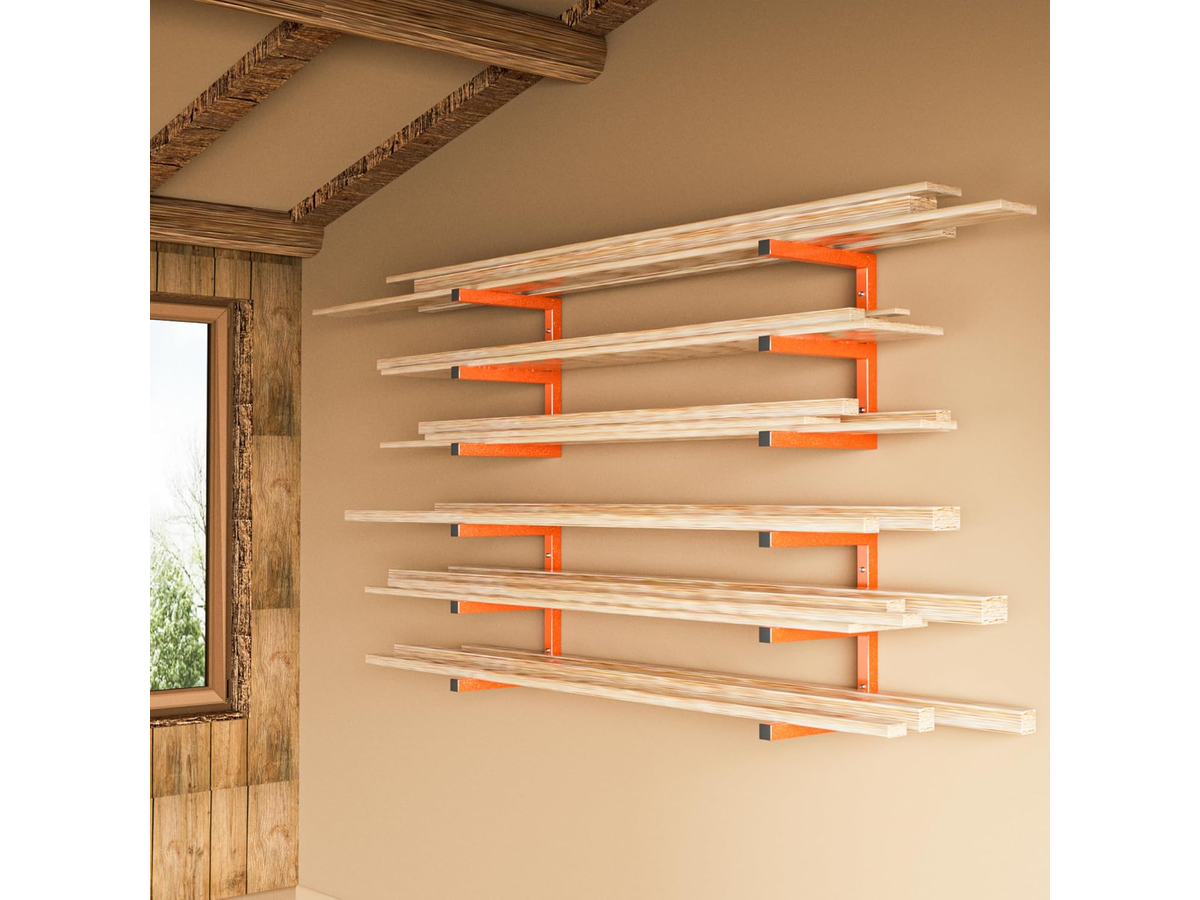 Lumber Storage Rack Wall Mount Heavy Duty 6 Level Steel Wood Organizer