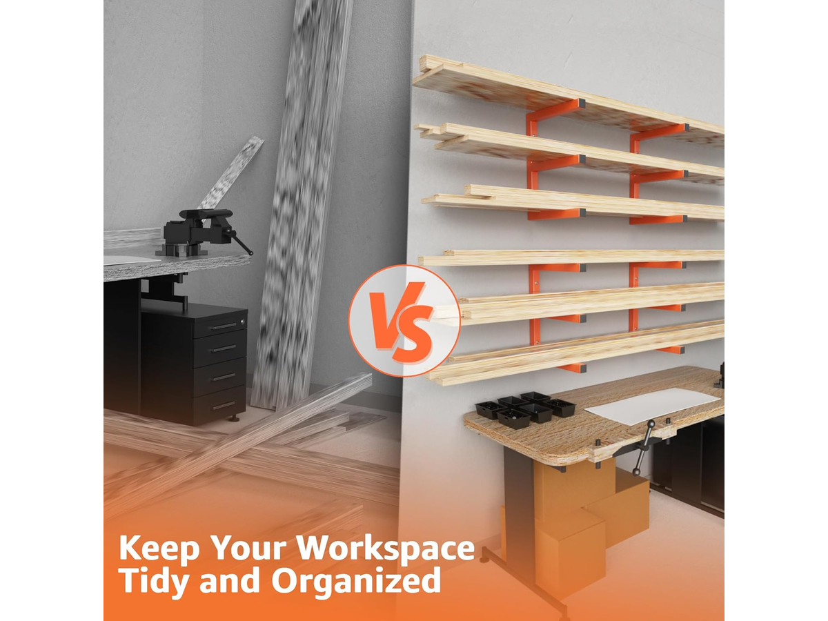 Lumber Storage Rack Wall Mount Heavy Duty 6 Level Steel Wood Organizer