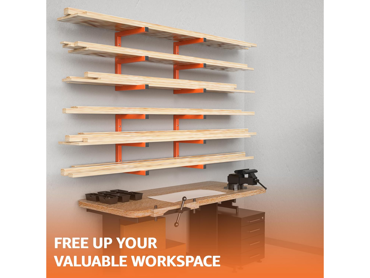 Lumber Storage Rack Wall Mount Heavy Duty 6 Level Steel Wood Organizer
