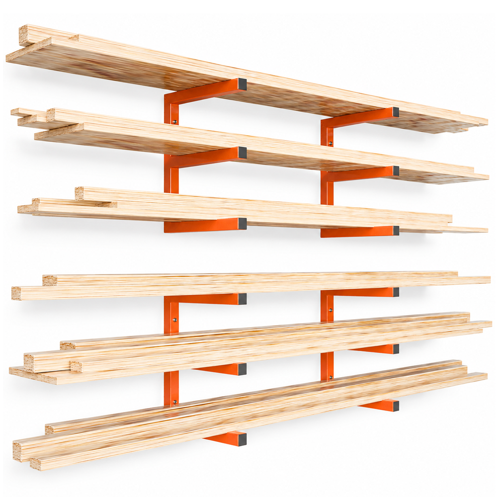 Lumber Storage Rack Wall Mount Heavy Duty 6 Level Steel Wood Organizer