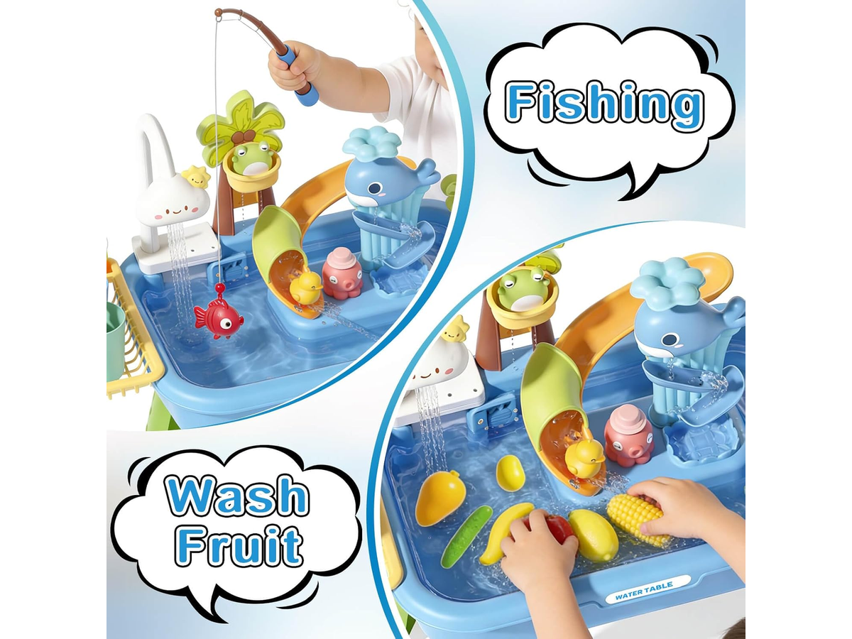 Sand Water Play Table Fishing Game Toy with Water Recycling System