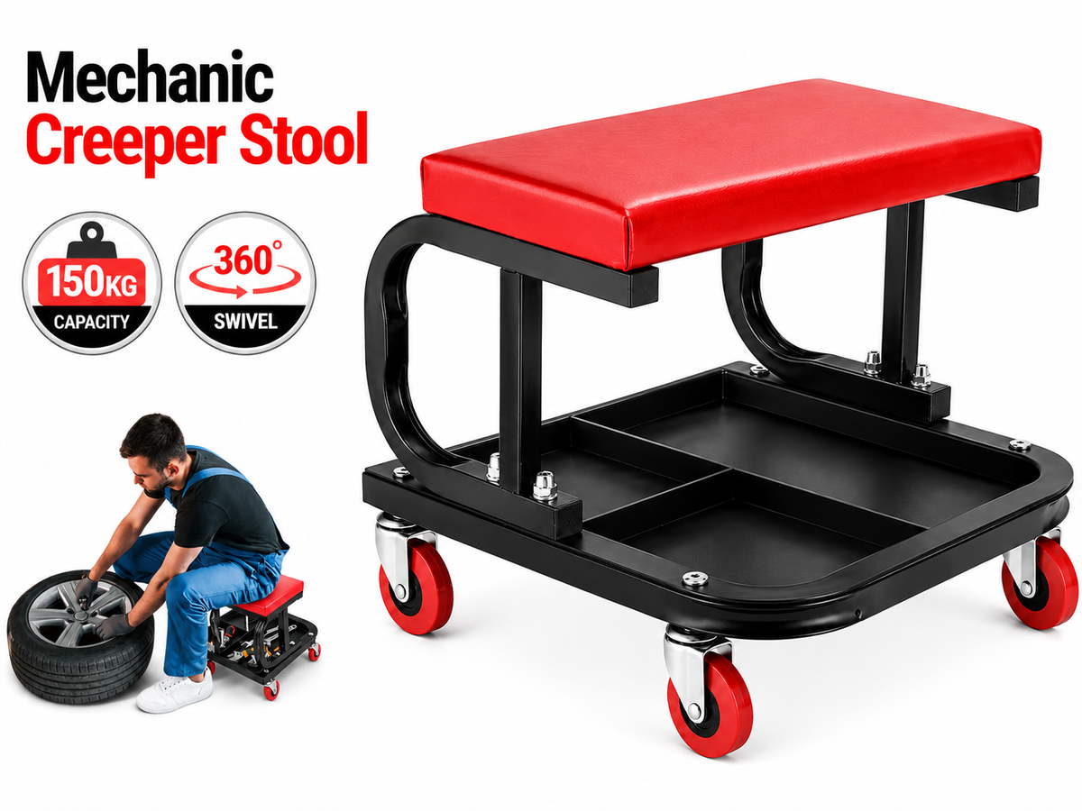 Rolling Workshop Creeper Mechanic Stool 150KG Garage Seat with Tool Tray
