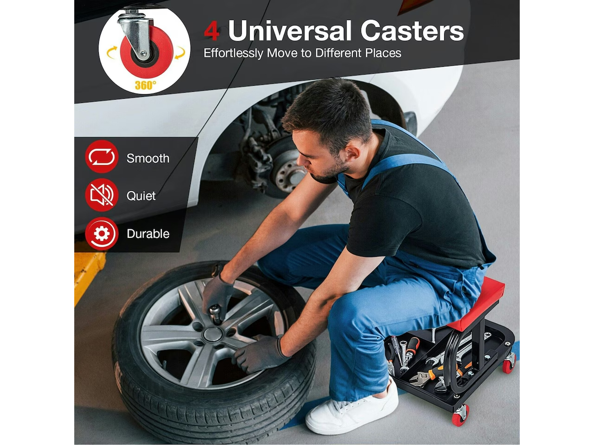 Rolling Workshop Creeper Mechanic Stool 150KG Garage Seat with Tool Tray