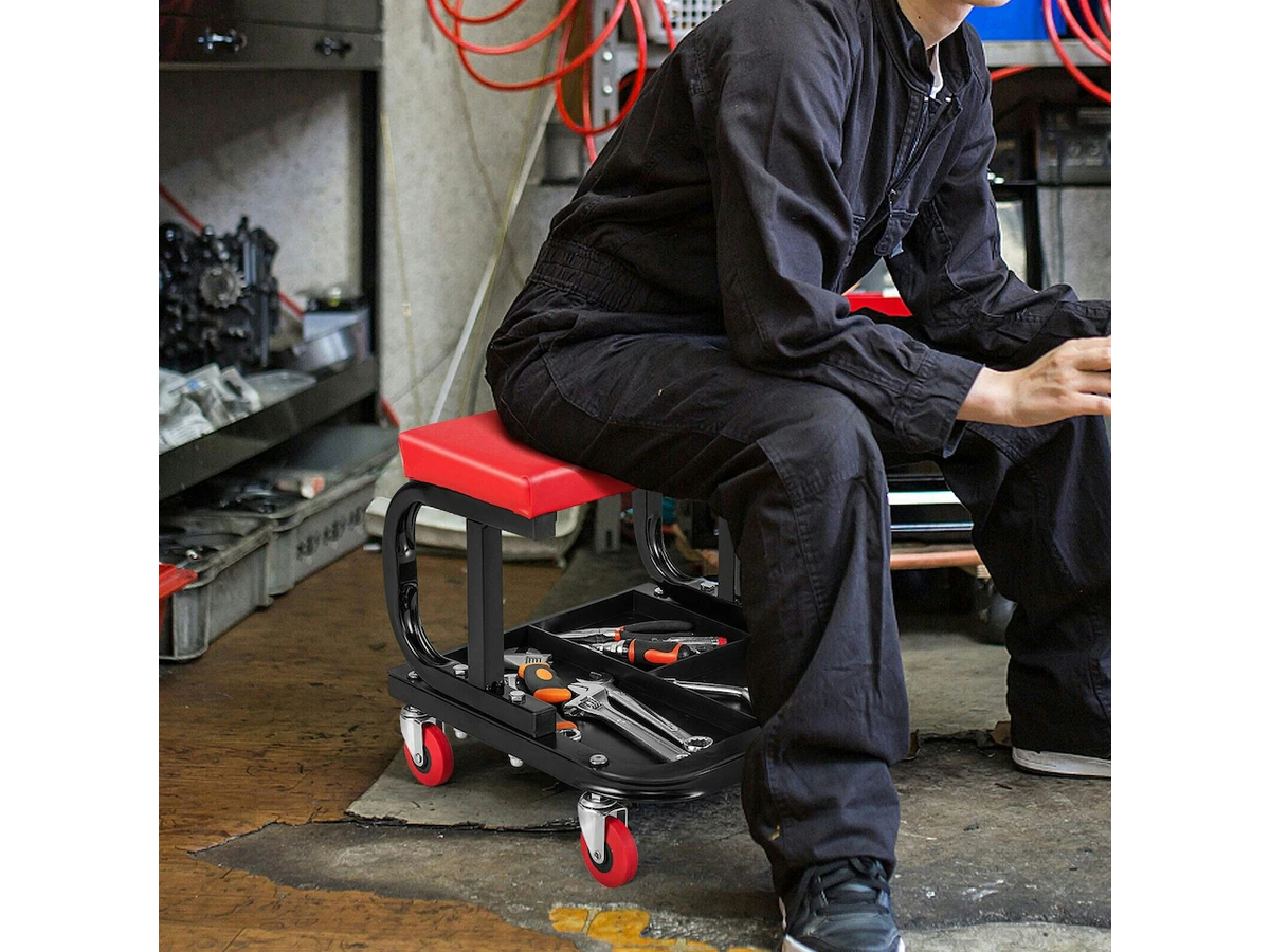 Rolling Workshop Creeper Mechanic Stool 150KG Garage Seat with Tool Tray