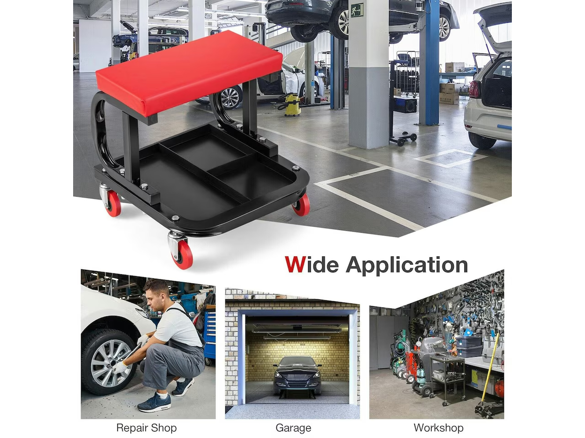 Rolling Workshop Creeper Mechanic Stool 150KG Garage Seat with Tool Tray