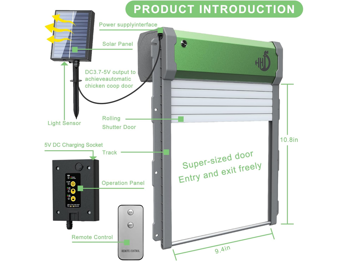 Automatic Chicken Coop Door Solar Powered Coop Door Opener with Remote Control