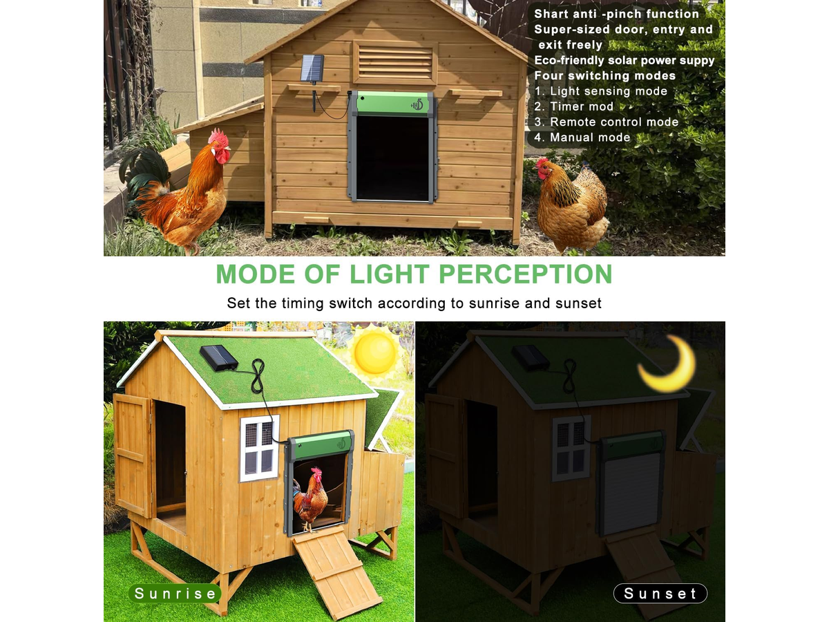 Automatic Chicken Coop Door Solar Powered Coop Door Opener with Remote Control