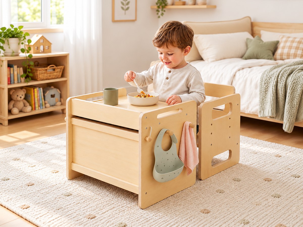Wooden Activity Table and Chair Set Adjustable Montessori Learning Play Furniture