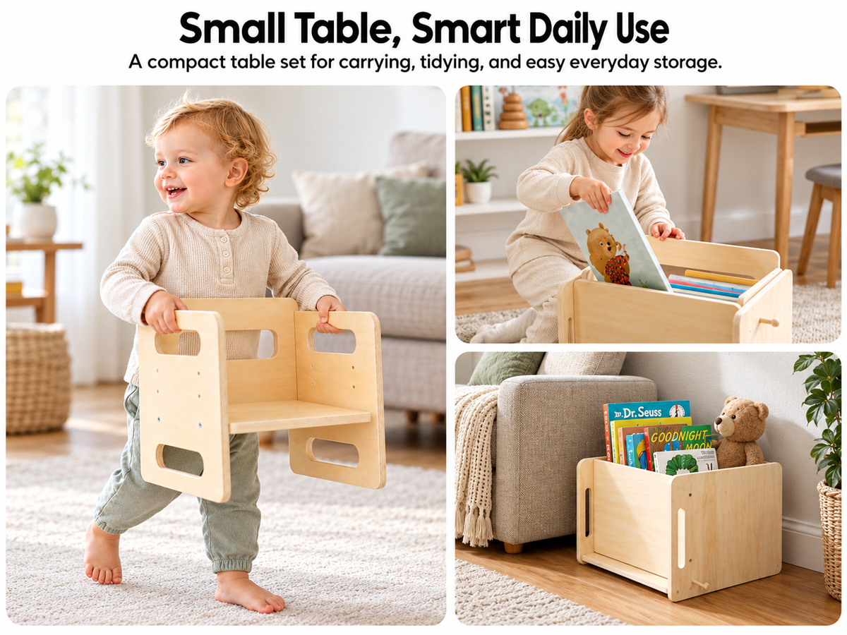 Wooden Activity Table and Chair Set Adjustable Montessori Learning Play Furniture