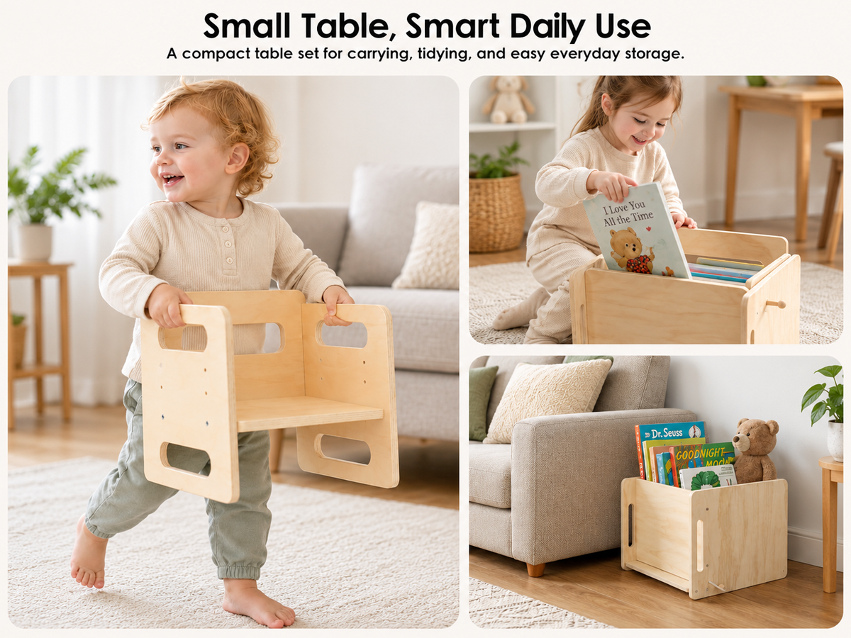 Wooden Activity Table and Chair Set Adjustable Montessori Learning Play Furniture
