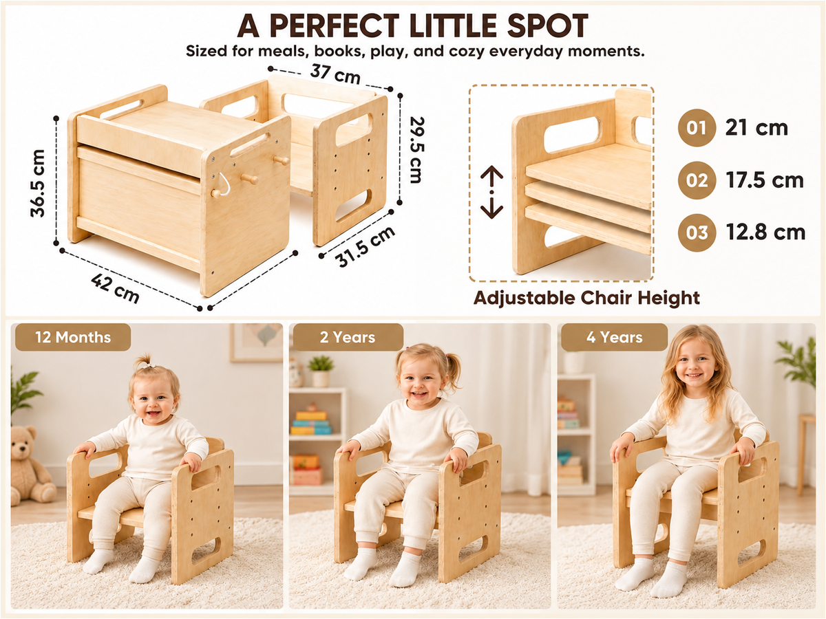 Wooden Activity Table and Chair Set Adjustable Montessori Learning Play Furniture