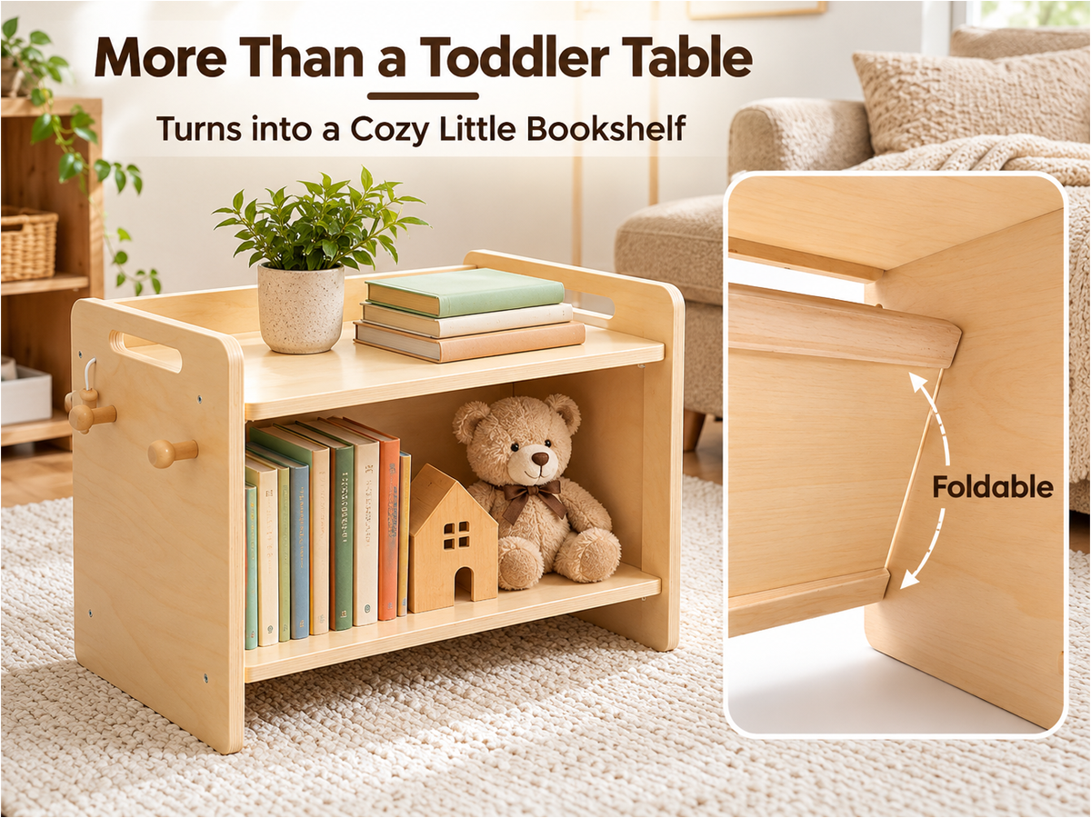 Wooden Activity Table and Chair Set Adjustable Montessori Learning Play Furniture
