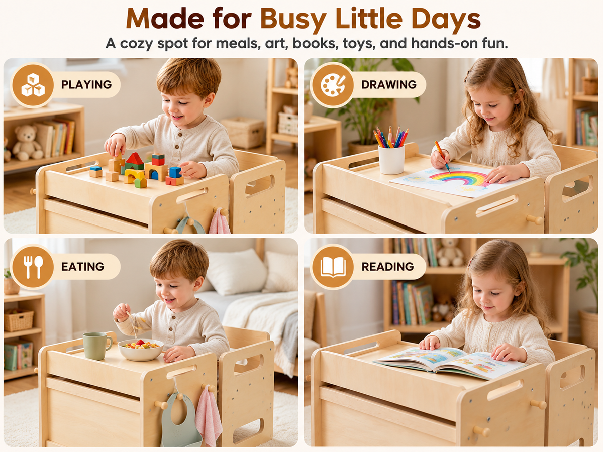 Wooden Activity Table and Chair Set Adjustable Montessori Learning Play Furniture