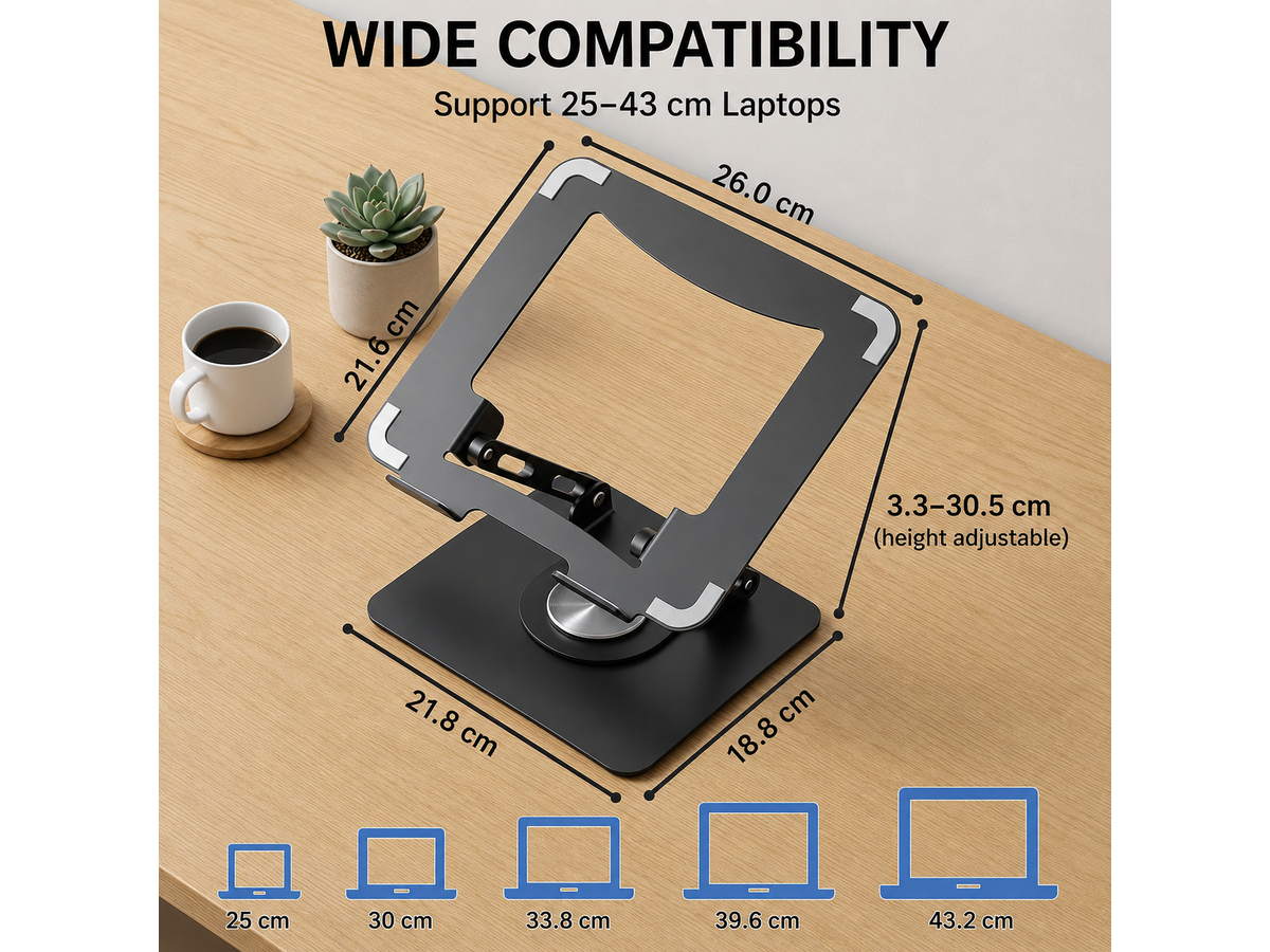 Laptop Stand with 360° Rotating Base Adjustable Foldable Computer Riser