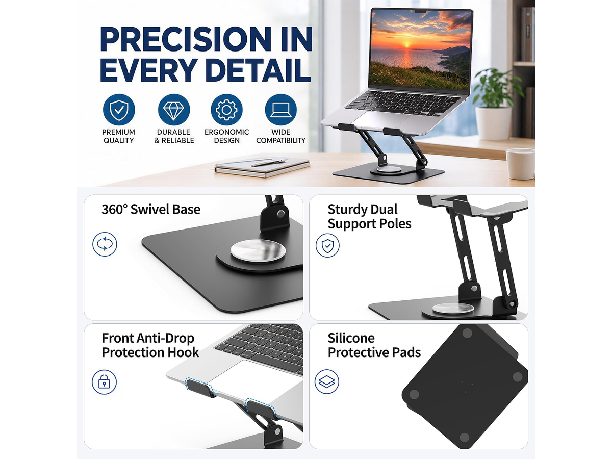 Laptop Stand with 360° Rotating Base Adjustable Foldable Computer Riser