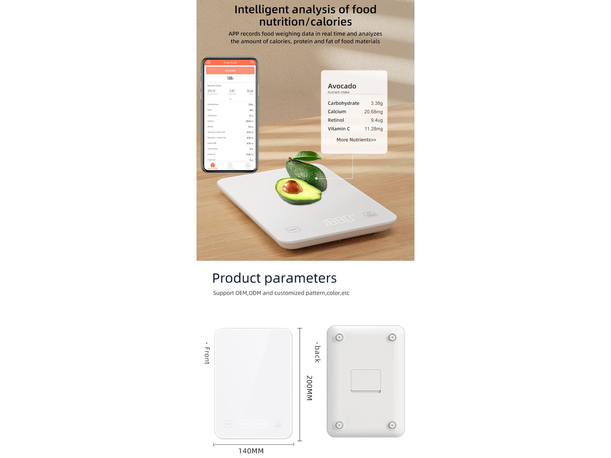 Digital Kitchen Scale 10KG Bluetooth Food Scale with LED Display