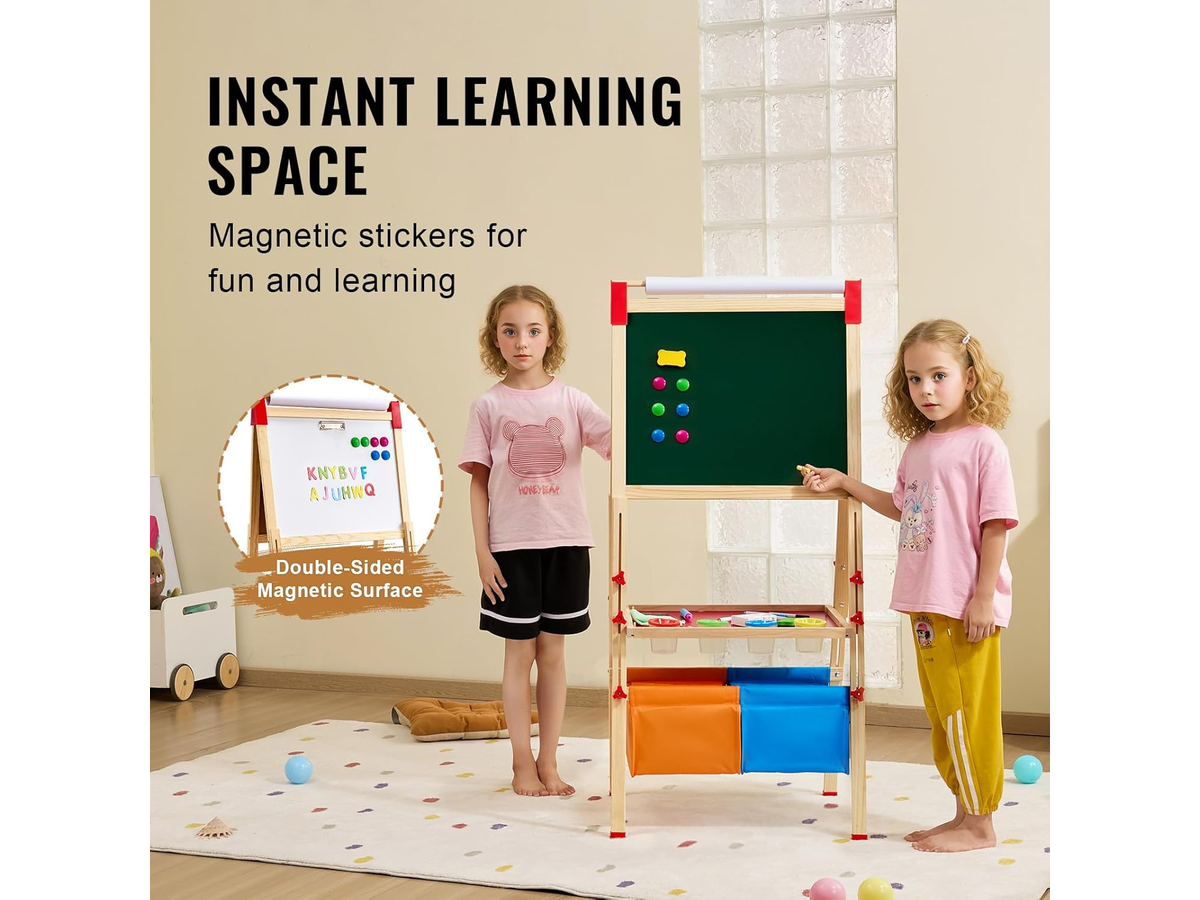 Magnetic Whiteboard Chalkboard with Paper Roll Wooden Art Easel