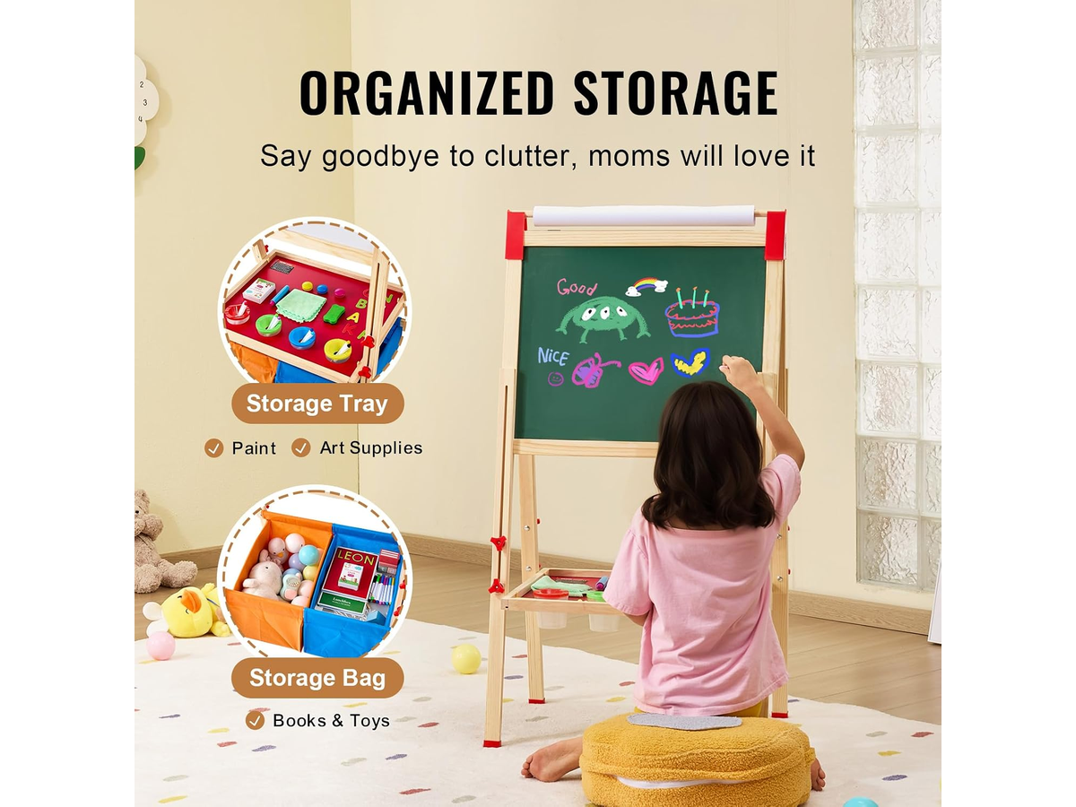 Magnetic Whiteboard Chalkboard with Paper Roll Wooden Art Easel