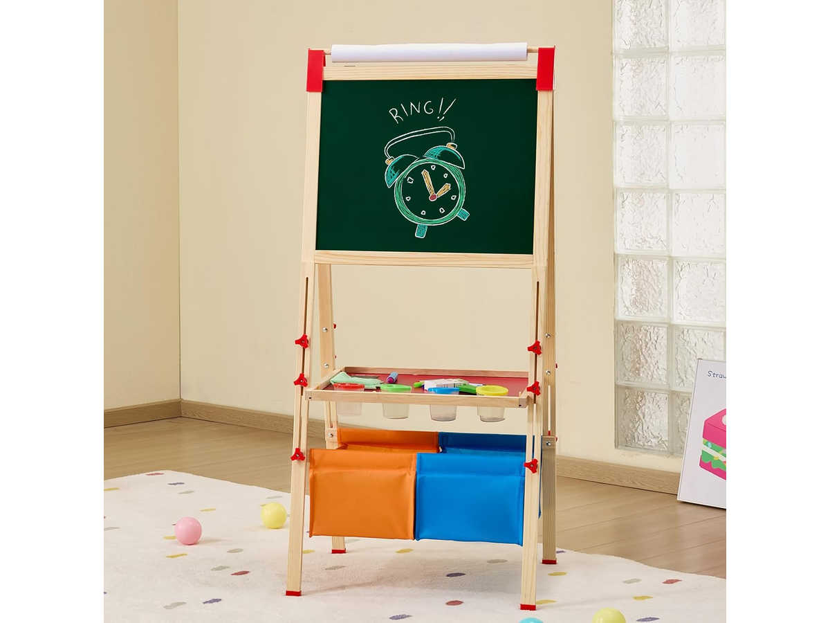 Magnetic Whiteboard Chalkboard with Paper Roll Wooden Art Easel