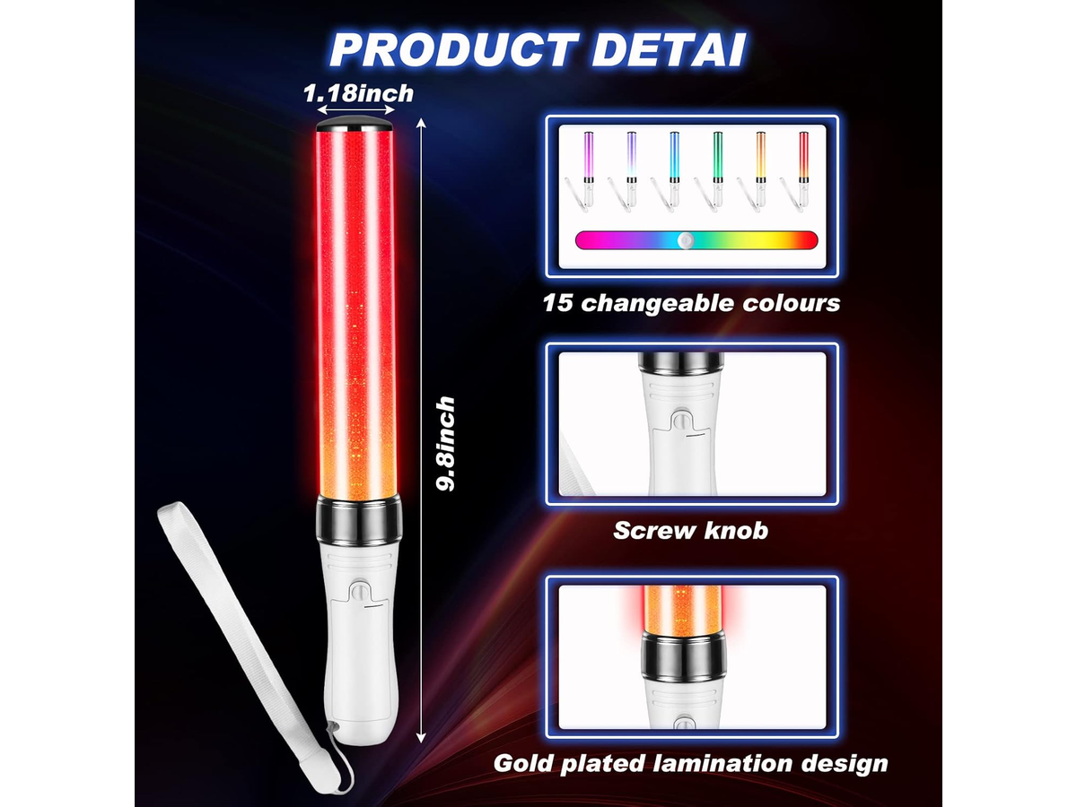 LED Light Stick 15 Color RGB Concert Glow Stick with Color Changing Modes