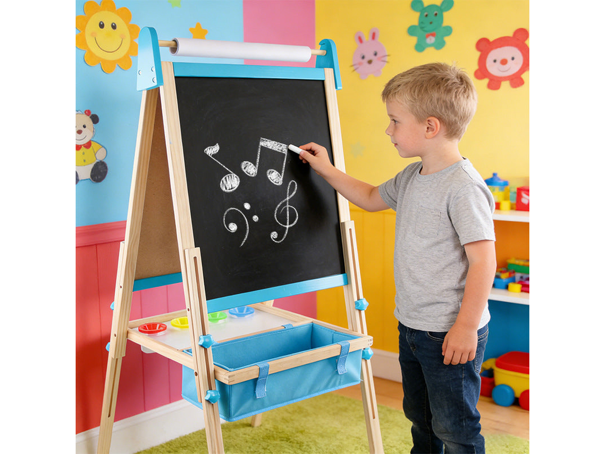 Wooden Art Easel 2 in 1 Double Sided Adjustable Whiteboard and Chalkboard with Paper Roll