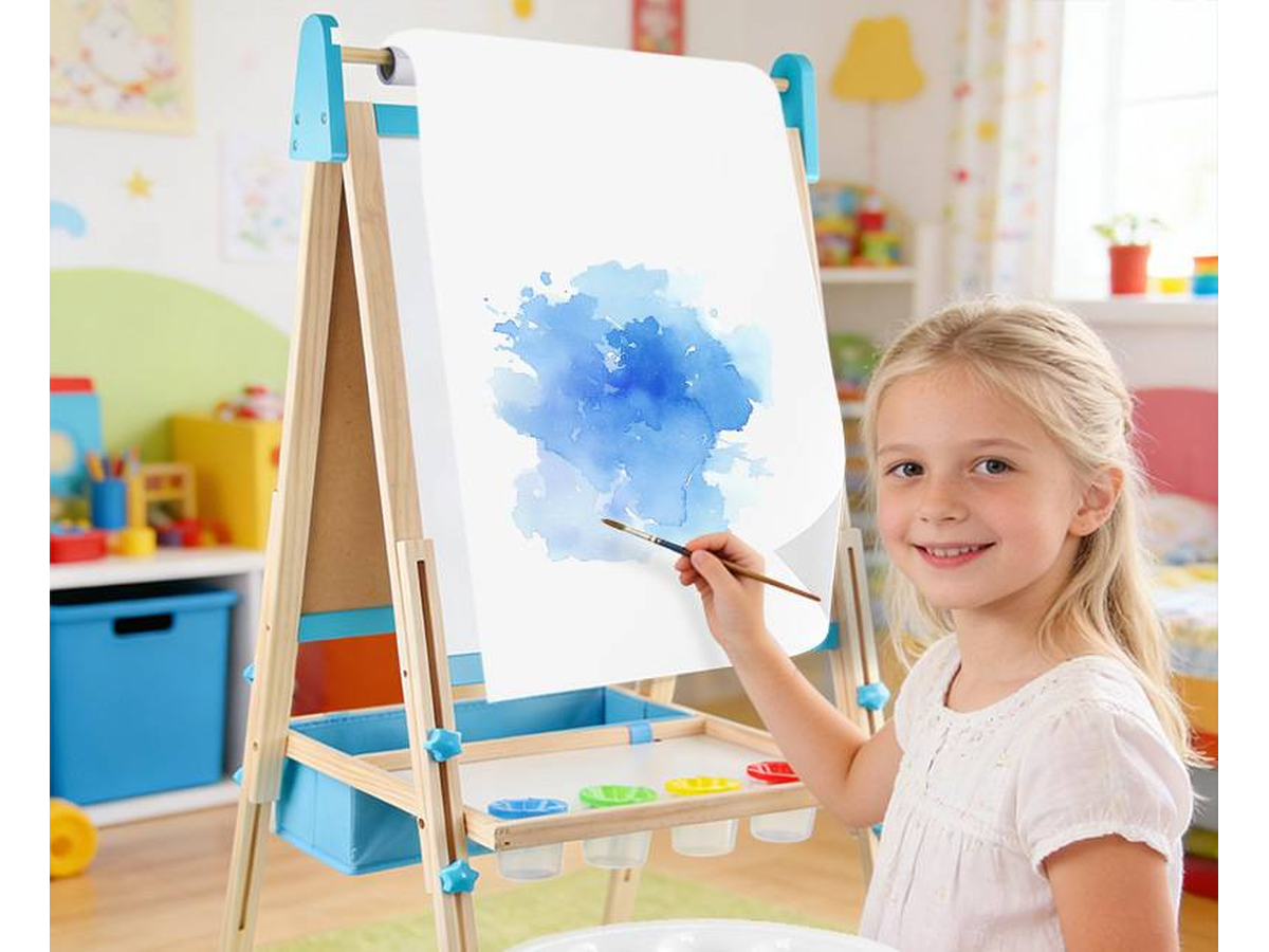 Wooden Art Easel 2 in 1 Double Sided Adjustable Whiteboard and Chalkboard with Paper Roll