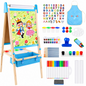 Wooden Art Easel 2 in 1 Double Sided Adjustable Whiteboard and Chalkboard with Paper Roll