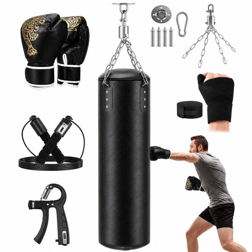 Hanging Boxing Bag Kit 4FT Punching Bag Set with Gloves and Training Accessories