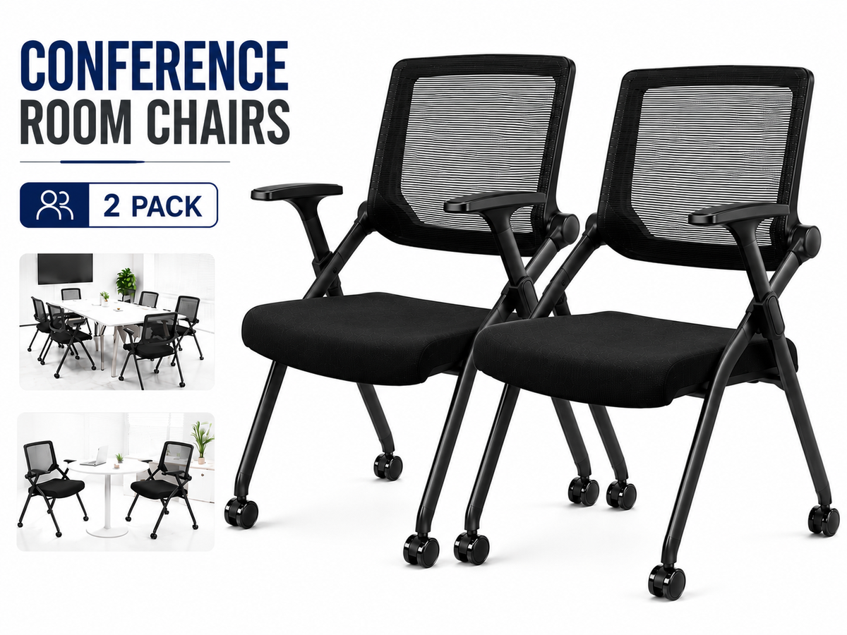 Folding Mesh Meeting Chairs with Wheels Adjustable Arms