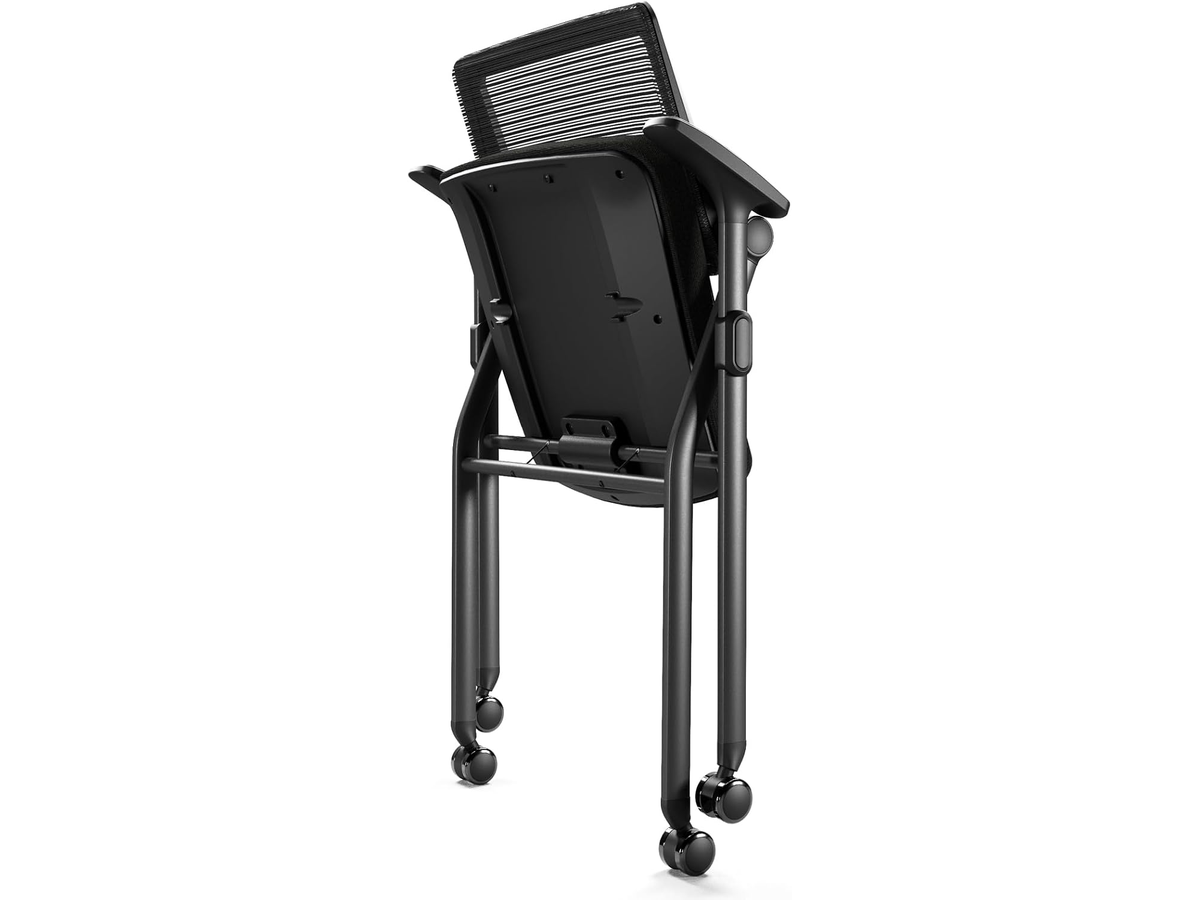 Folding Mesh Meeting Chairs with Wheels Adjustable Arms