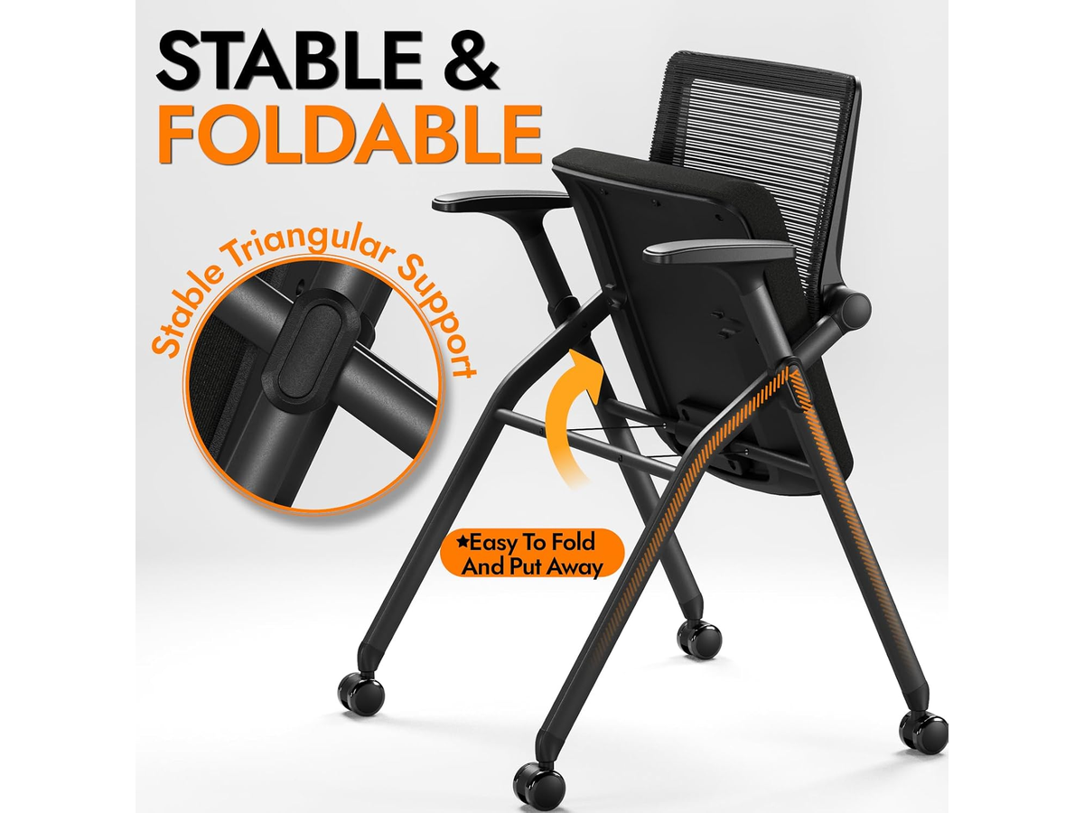 Folding Mesh Meeting Chairs with Wheels Adjustable Arms