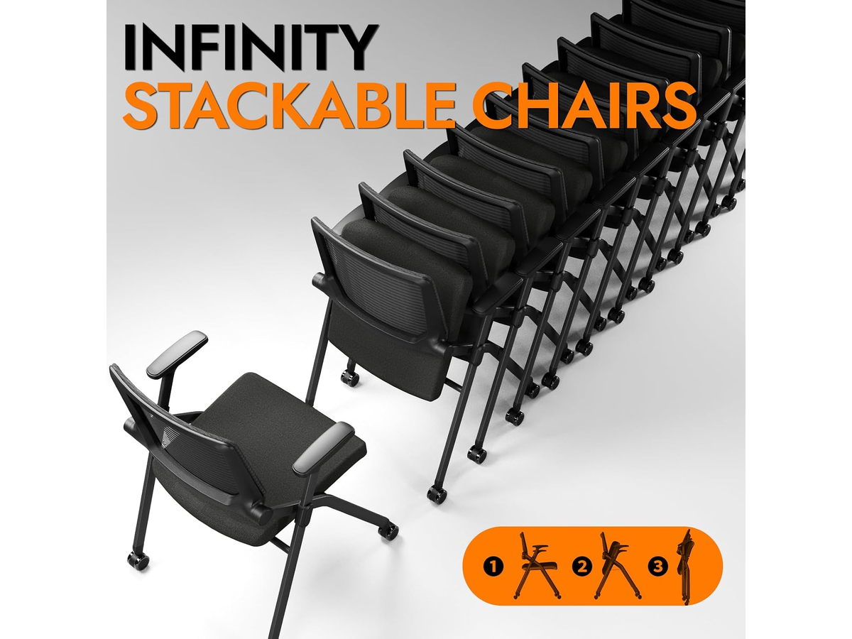 Folding Mesh Meeting Chairs with Wheels Adjustable Arms