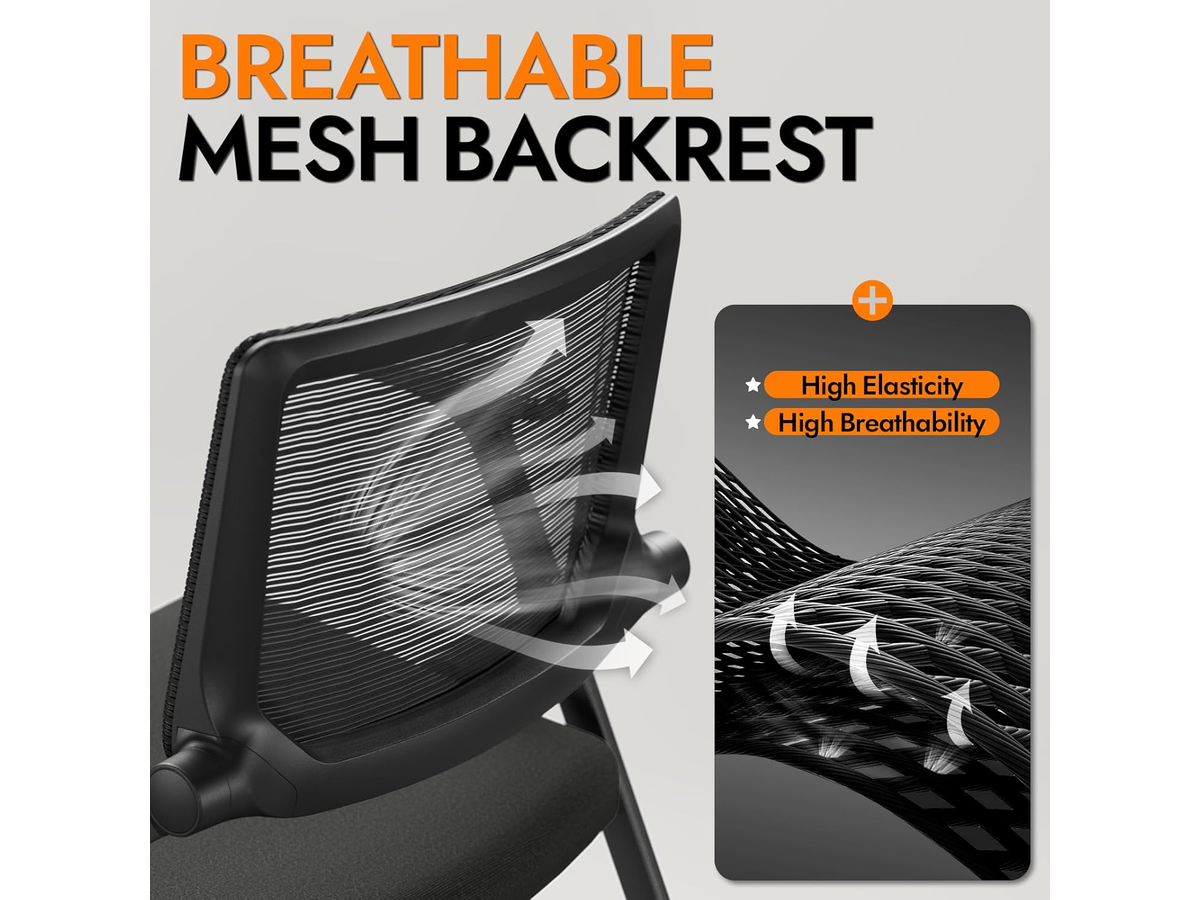 Folding Mesh Meeting Chairs with Wheels Adjustable Arms