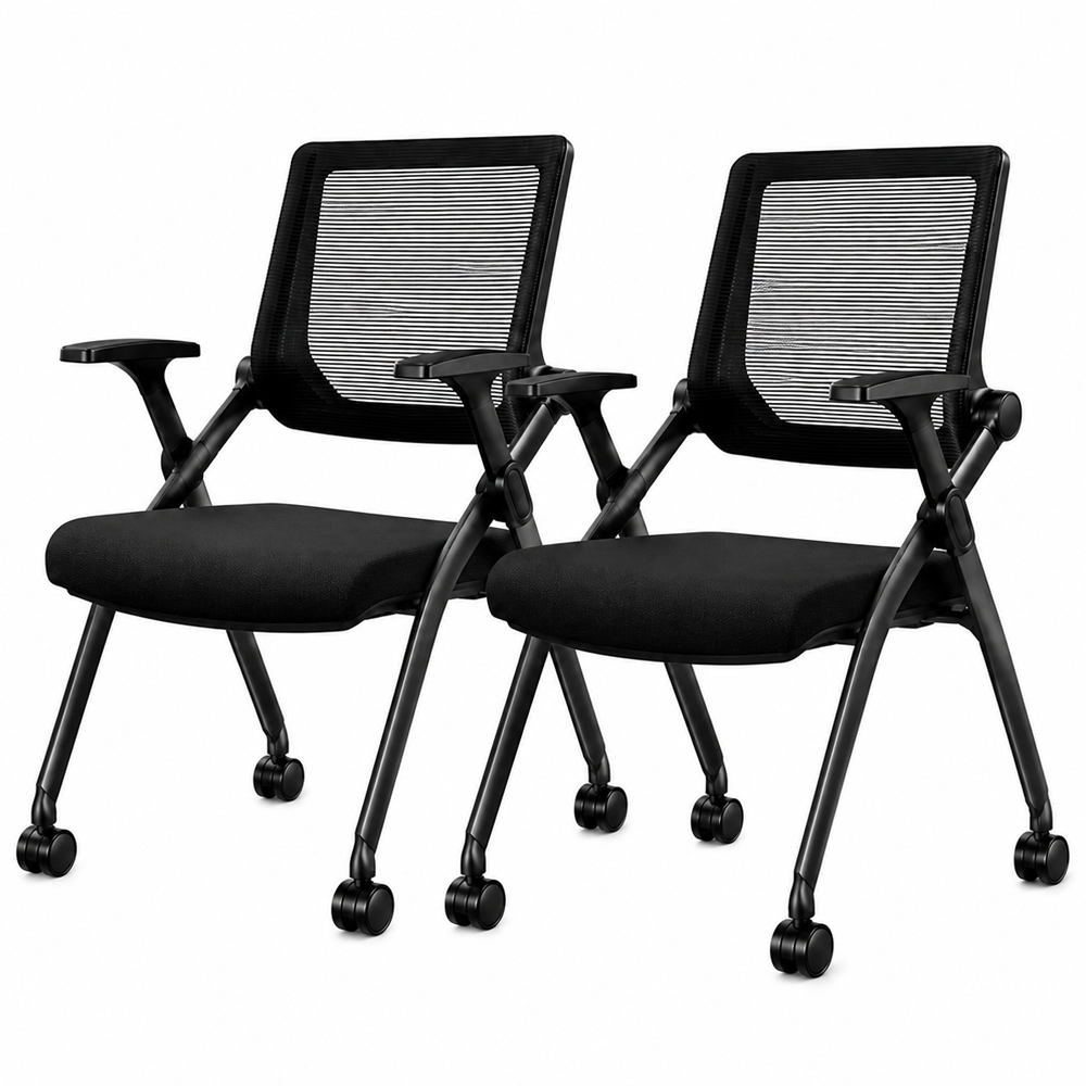 Folding Mesh Meeting Chairs with Wheels Adjustable Arms