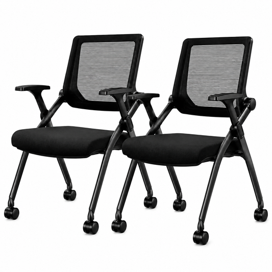 Folding Mesh Meeting Chairs with Wheels Adjustable Arms
