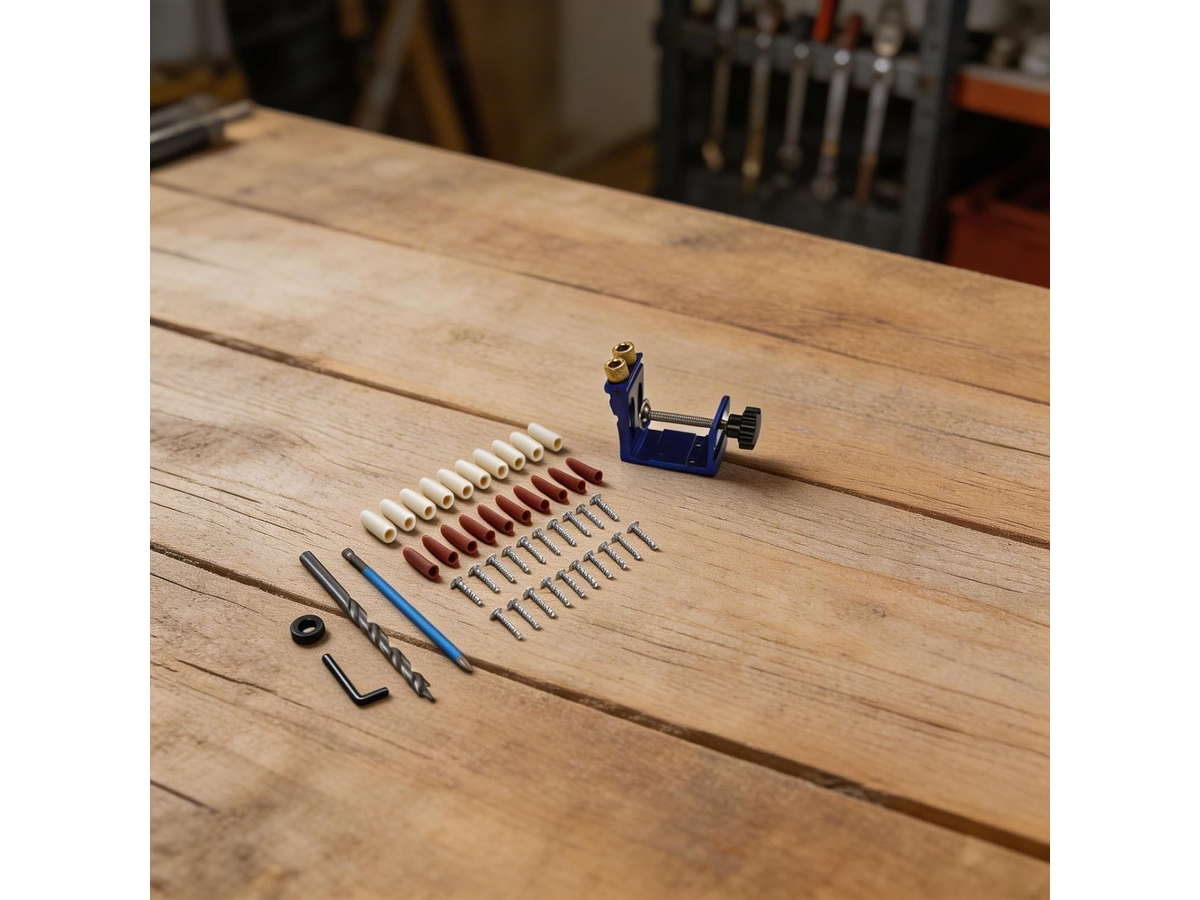 Pocket Hole Jig Kit Adjustable Woodworking Drill Guide with Locator and Accessories