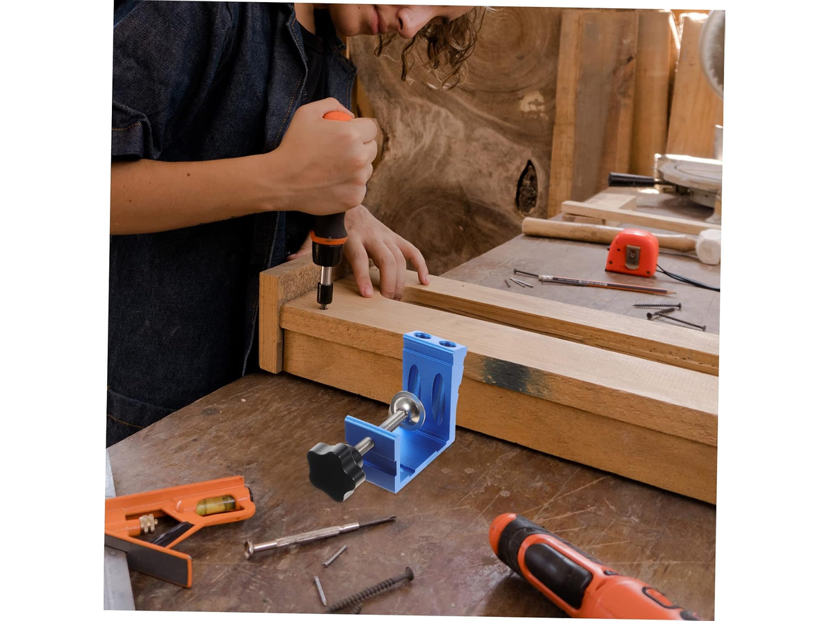 Pocket Hole Jig Kit Adjustable Woodworking Drill Guide with Locator and Accessories