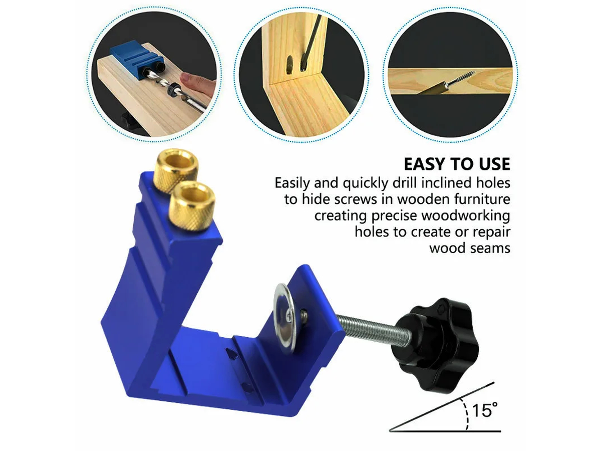 Pocket Hole Jig Kit Adjustable Woodworking Drill Guide with Locator and Accessories