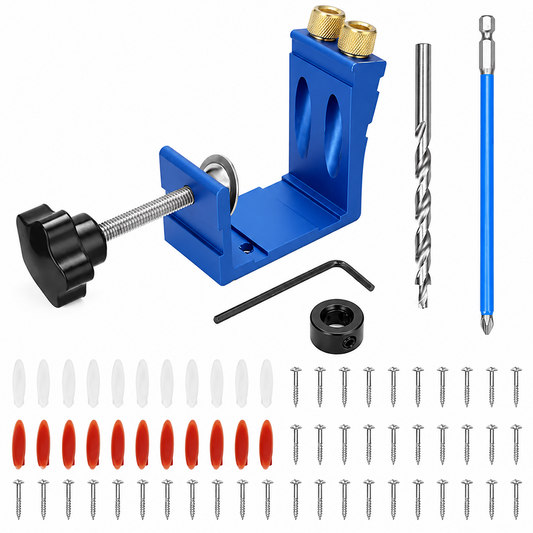 Pocket Hole Jig Kit Adjustable Woodworking Drill Guide with Locator and Accessories