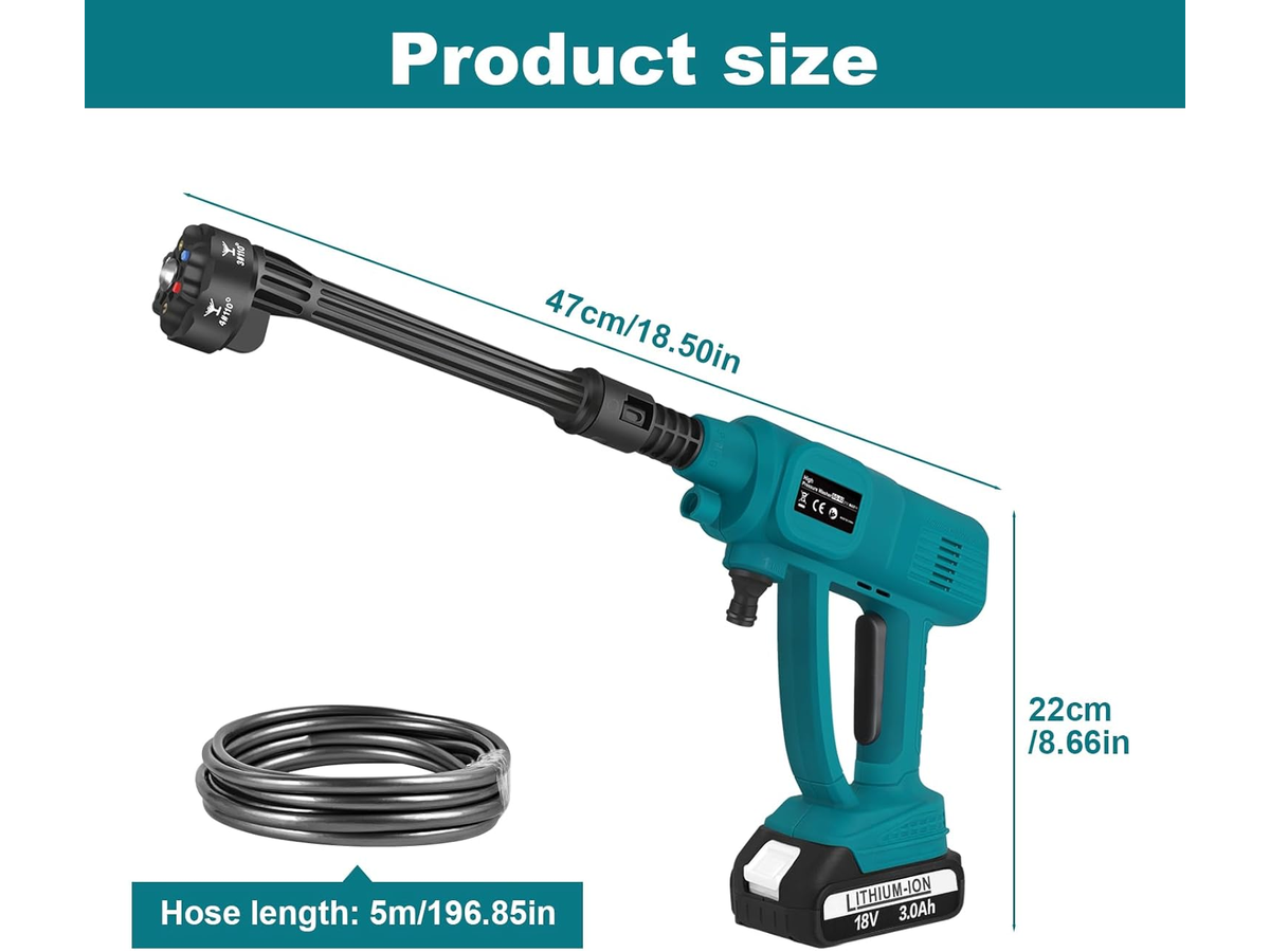 Cordless Pressure Washer 21V Portable Power Washer with 2 Batteries 6 in 1 Nozzle