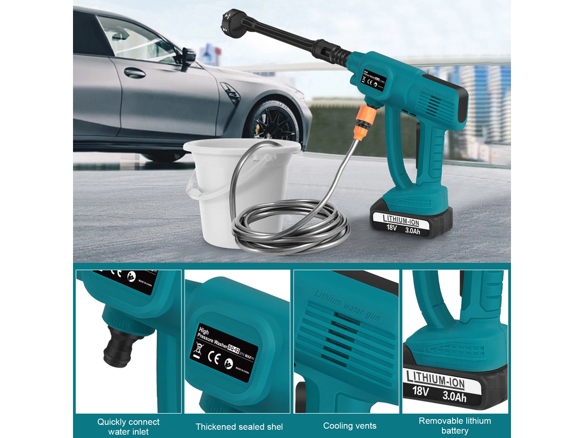 Cordless Pressure Washer 21V Portable Power Washer with 2 Batteries 6 in 1 Nozzle