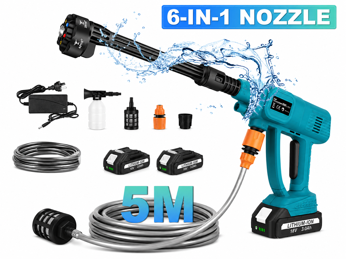 Cordless Pressure Washer 21V Portable Power Washer with 2 Batteries 6 in 1 Nozzle