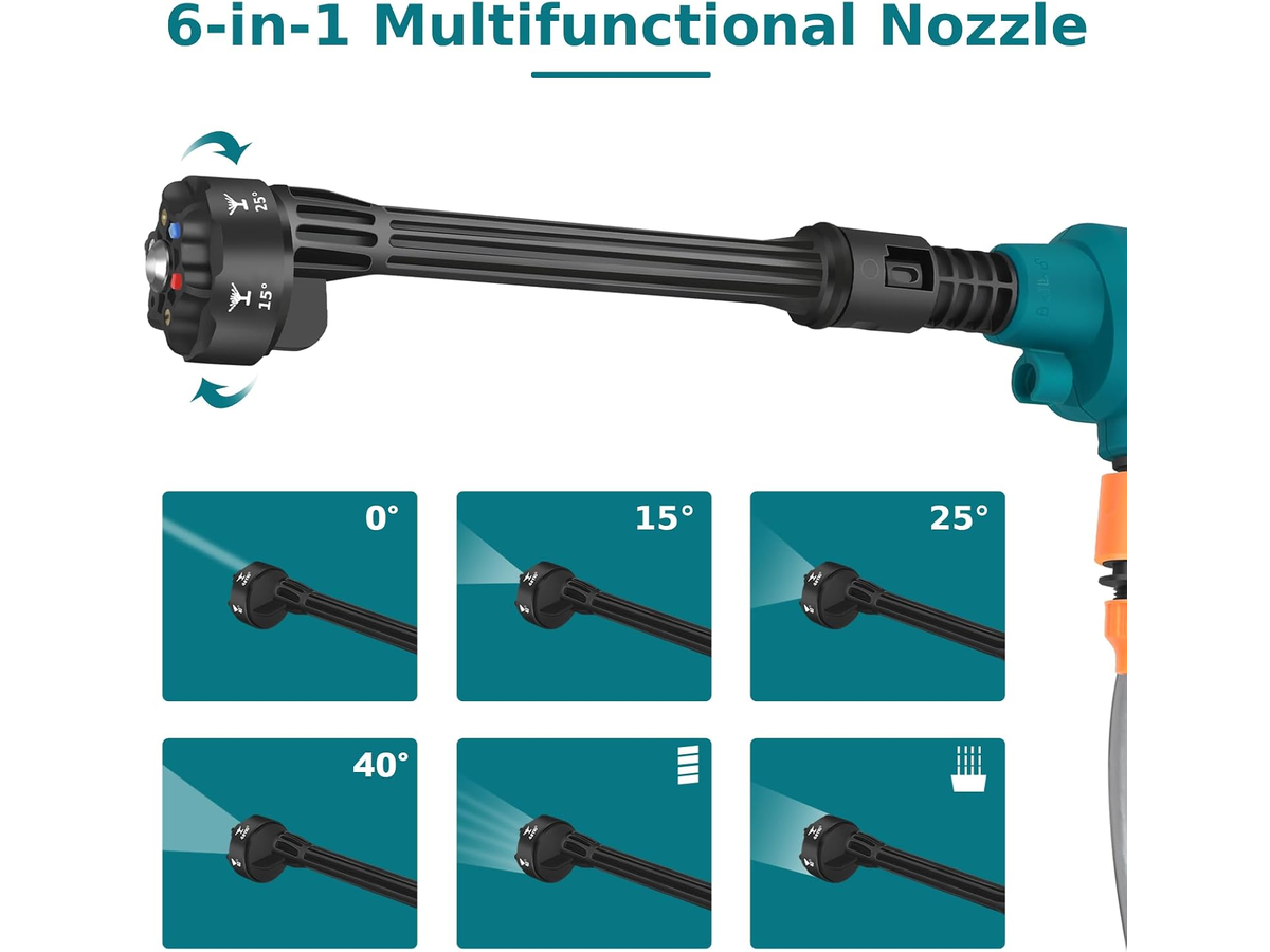 Cordless Pressure Washer 21V Portable Power Washer with 2 Batteries 6 in 1 Nozzle