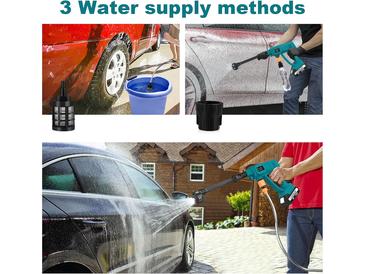 Cordless Pressure Washer 21V Portable Power Washer with 2 Batteries 6 in 1 Nozzle