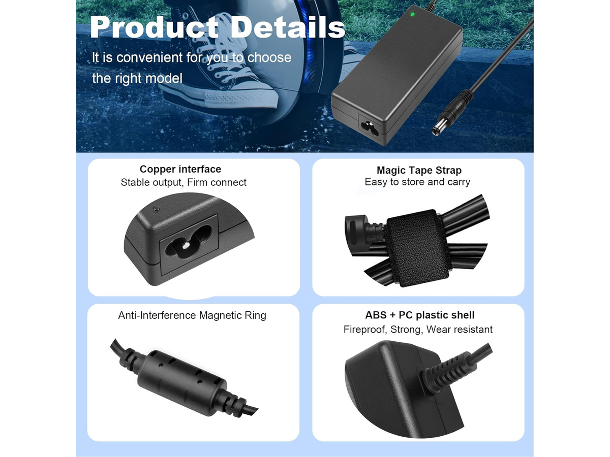 Electric Scooter Charger 42V 2A 84W 6 in 1 Universal Charger with Adapter Cables